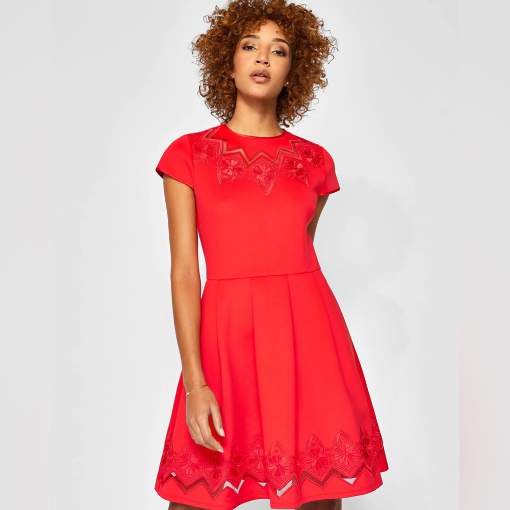 Ted Baker Cheskka Lace And Mesh Detail Dress, Size 4